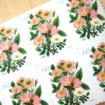 10 Vintage Botanical 60 Cent Stamps Vintage Coral Flower Bouquet Postage Stamps for Mailing Wedding Invitations