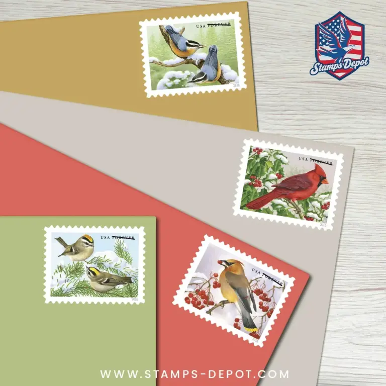 Songbirds in Snow Stamps