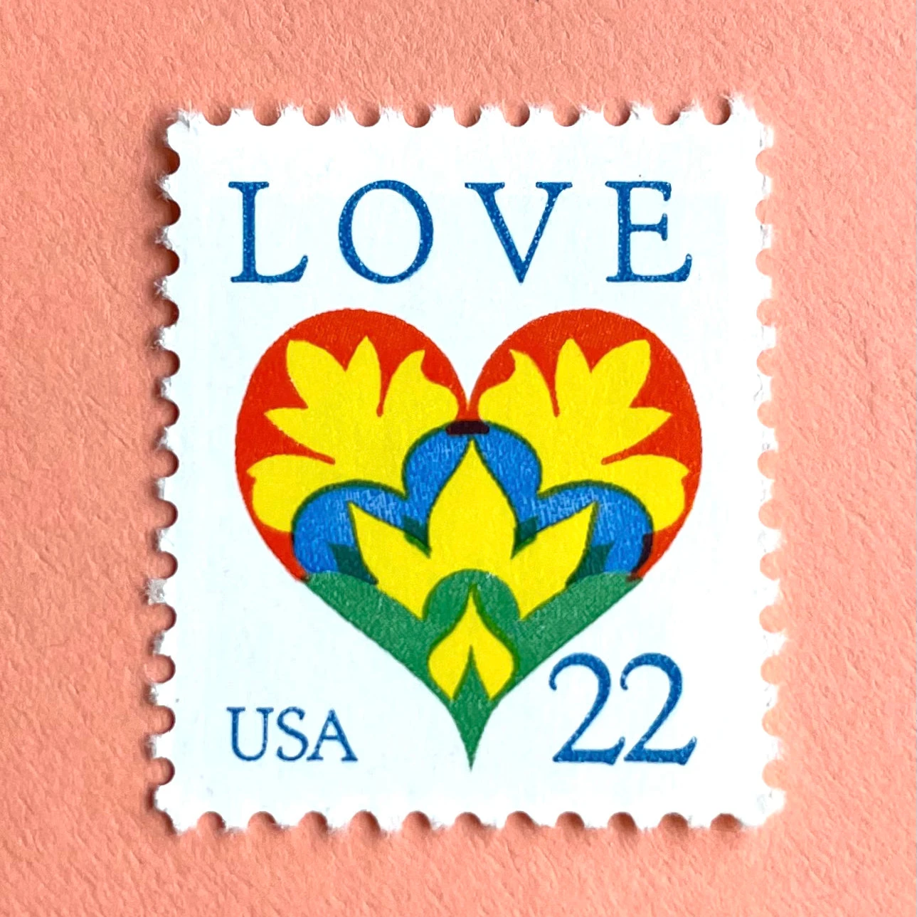 vintage love stamps featuring folk art hearts
